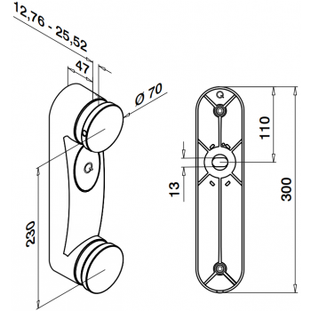 MOD 0760 Q-Railing adattatore per vetro con base piatta Easy Glass