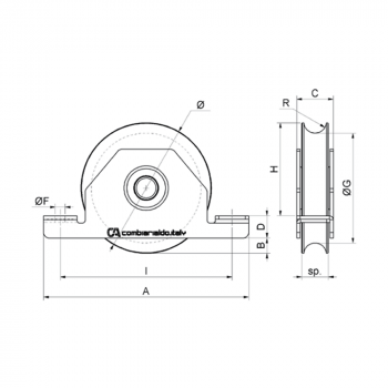 425NYIX Combi Arialdo ruota gola tonda 1 cuscinetto supporto interno per cancelli scorrevoli
