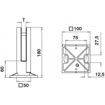 MOD 6200 Q-Railing morsetti per vetro a pavimento Easy Glass