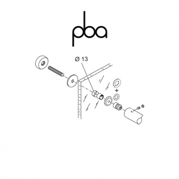 FIX.014.000D PBA - Kit di fissaggio singolo passante per vetro per maniglioni diametro Ø 20