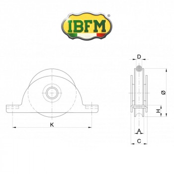 992/L IBFM - Ruota per cancelli con supporto interno 1 cuscinetto gola tonda Inox