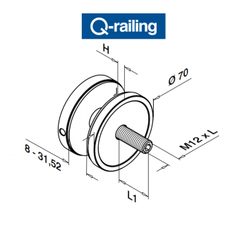 Q-Railing - adattatore per vetro Easy Glass Diametro Ø70 MOD 0748