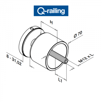 Q-Railing - adattatore per vetro Easy Glass Diametro Ø70 MOD 0748