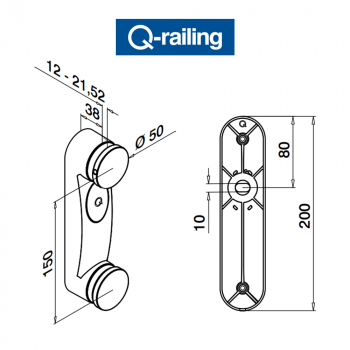 Q-Railing - adattatore per vetro con base piatta Easy Glass MOD 0762