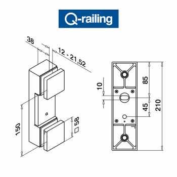 Q-Railing - adattatore per vetro con base piatta Easy Glass 4762