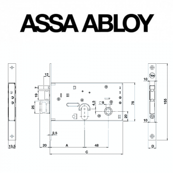 Y8520070080 Assa Abloy | Serratura elettrica da infilare da fascia Silver Basic scrocco e catenaccio entrata 70 frontale 16