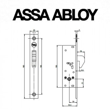 YF5815 Assa Abloy | Serratura montante gancio a spillo entrata 19 frontale 20