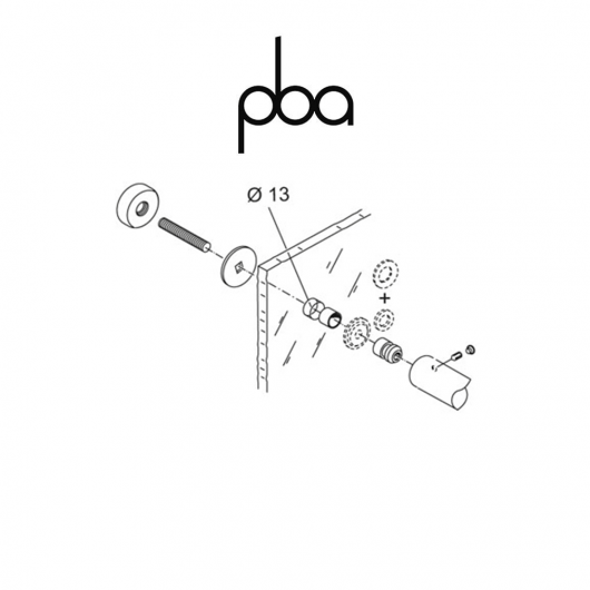 FIX.016.000D PBA - Kit di fissaggio singolo passante per vetro per maniglioni diametro Ø 20