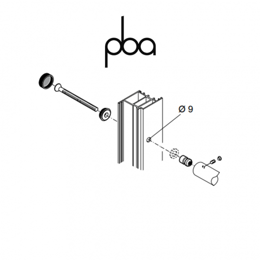 FIX.012.000D.10 PBA - Kit di fissaggio singolo passante per vetro, diametro Ø 25 - Ø 30 | Programma M18 - 300