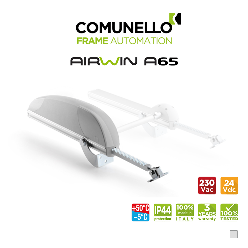 AIRWIN A65 Comunello - Attuatore elettrico a cremagliera per lucernari e cupole AIRWIN A65 Comunello - Attuatore elettrico a cremagliera per lucernari e cupole