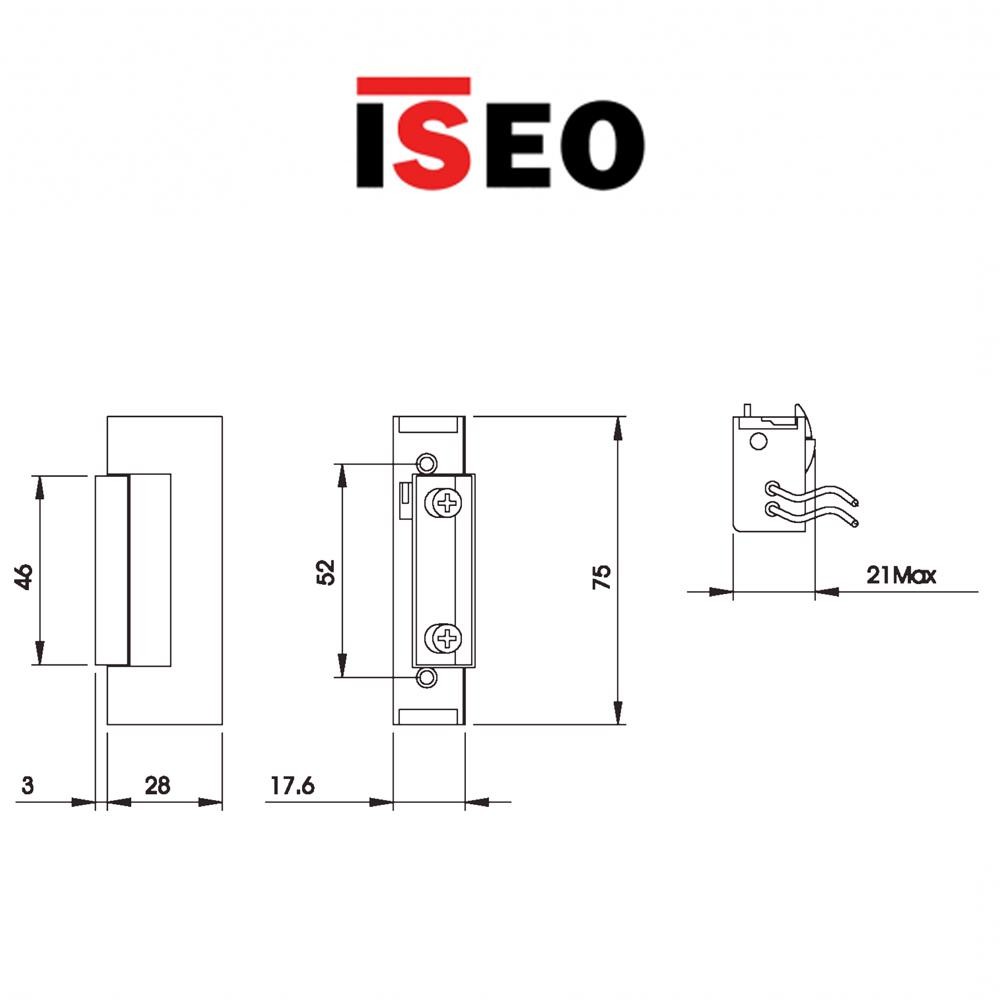 040030 Iseo - Incontro elettrico sganciamento permanente 6-12Vac/Vdc reversibile per porte metalliche