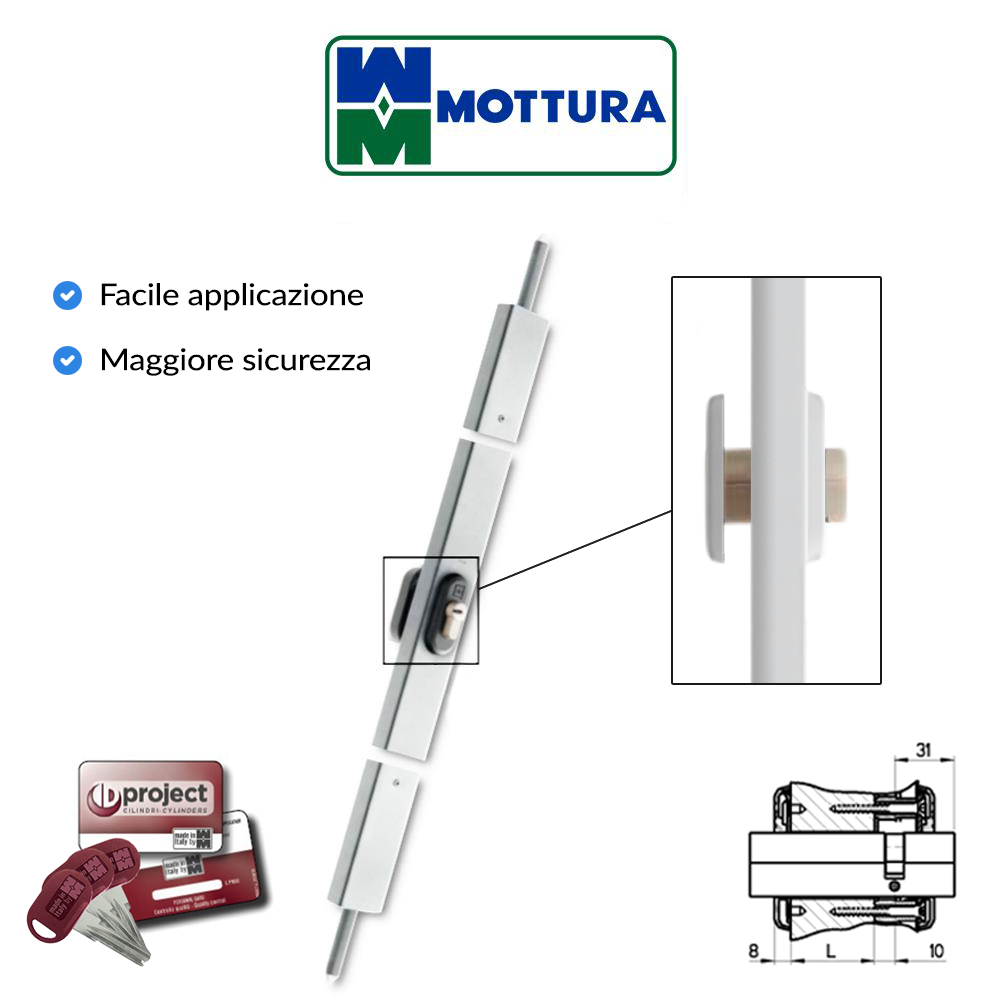 Serratura a fascia verticale Mottura altezza 2,5 m Bianca art. 32.592 Serratura a fascia verticale Mottura altezza 2,5 m Bianca art. 32.592