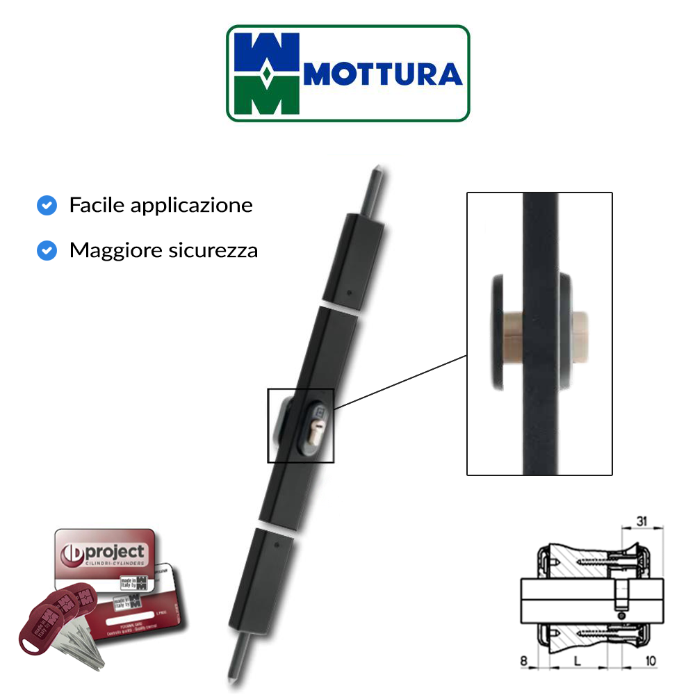 Serratura a fascia verticale Mottura altezza 2,5 m Nera art. 32.592 Serratura a fascia verticale Mottura altezza 2,5 m Nera art. 32.592