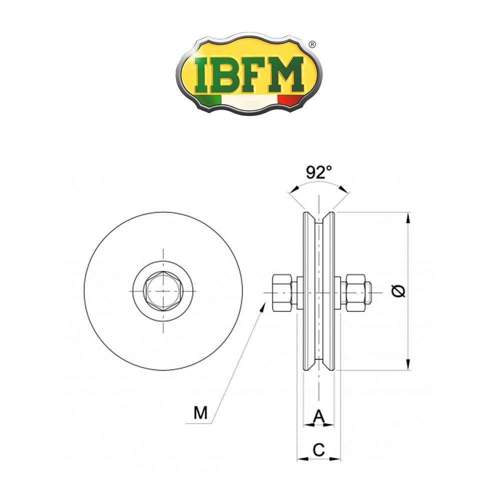 362 IBFM - Ruota per cancelli 2 cuscinetti a sfera gola V
