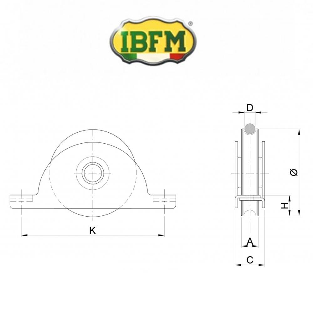 392/L IBFM - Ruota per cancelli con supporto interno 1 cuscinetto gola tonda d.20