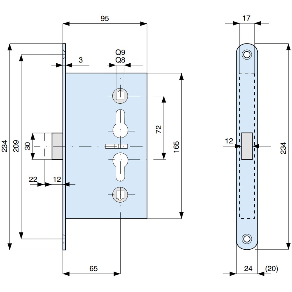 48065 MG serratura infilare per porte tagliafuoco e multiuso