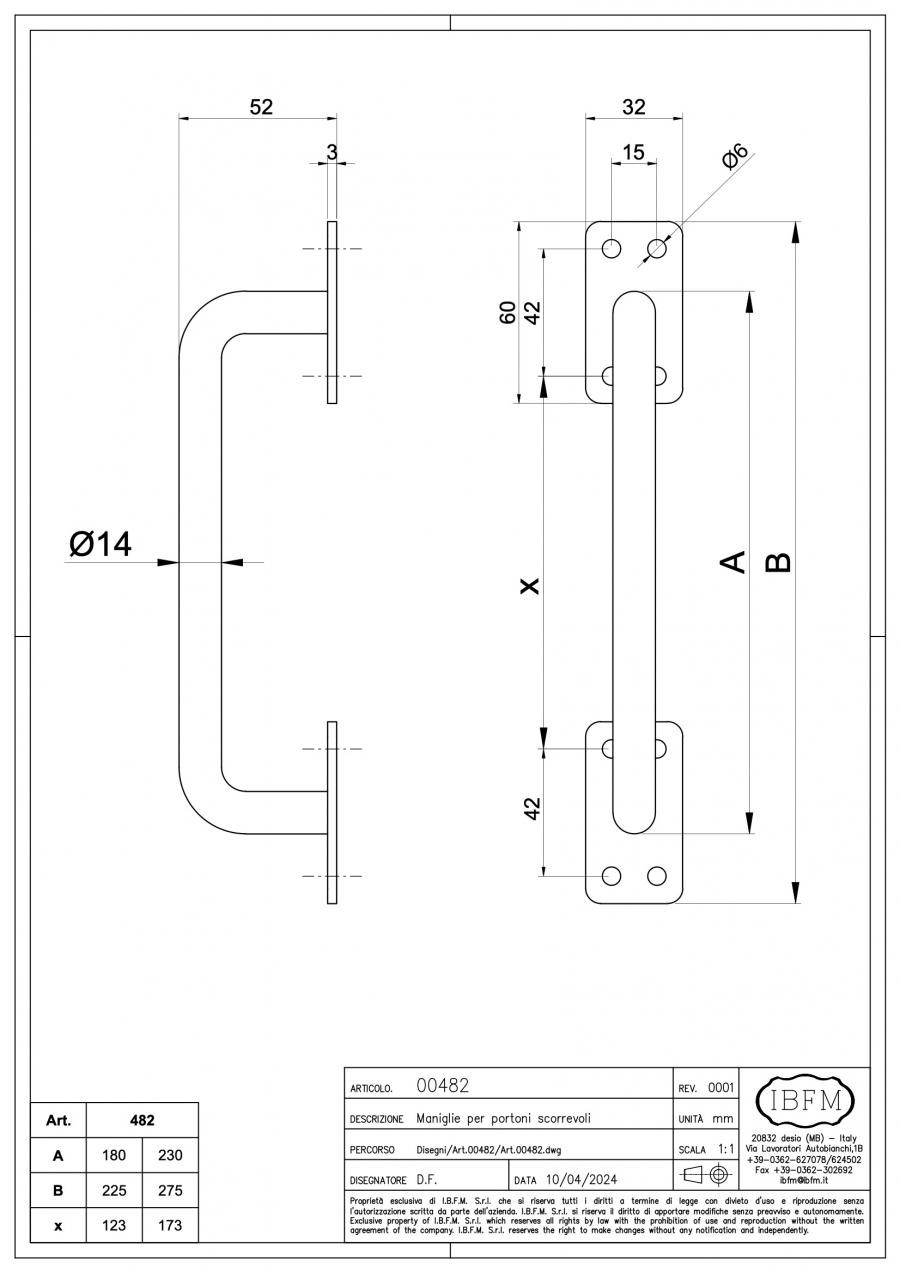 482 IBFM - Maniglia per portone tipo dritto