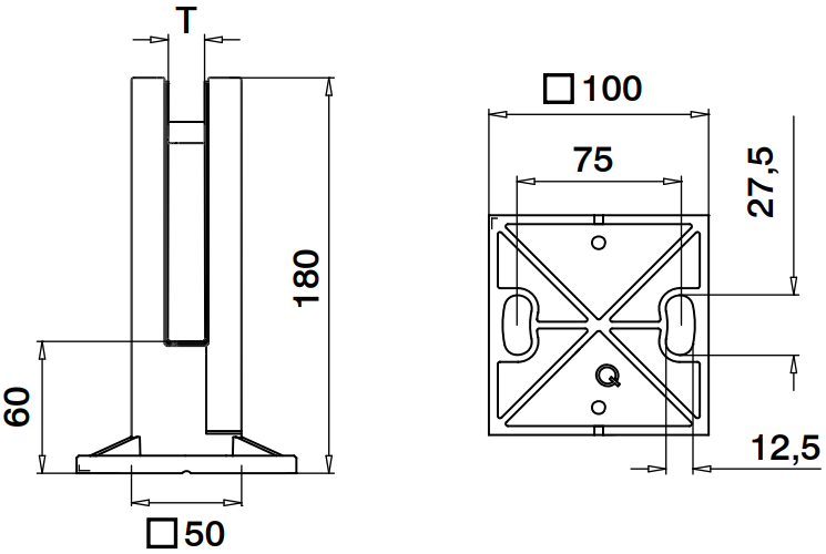 MOD 6200 Q-Railing morsetti per vetro a pavimento Easy Glass