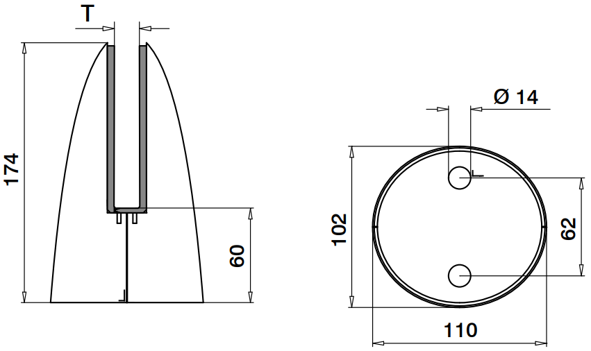 MOD 6400 Q-Railing morsetti per vetro a pavimento Easy Glass