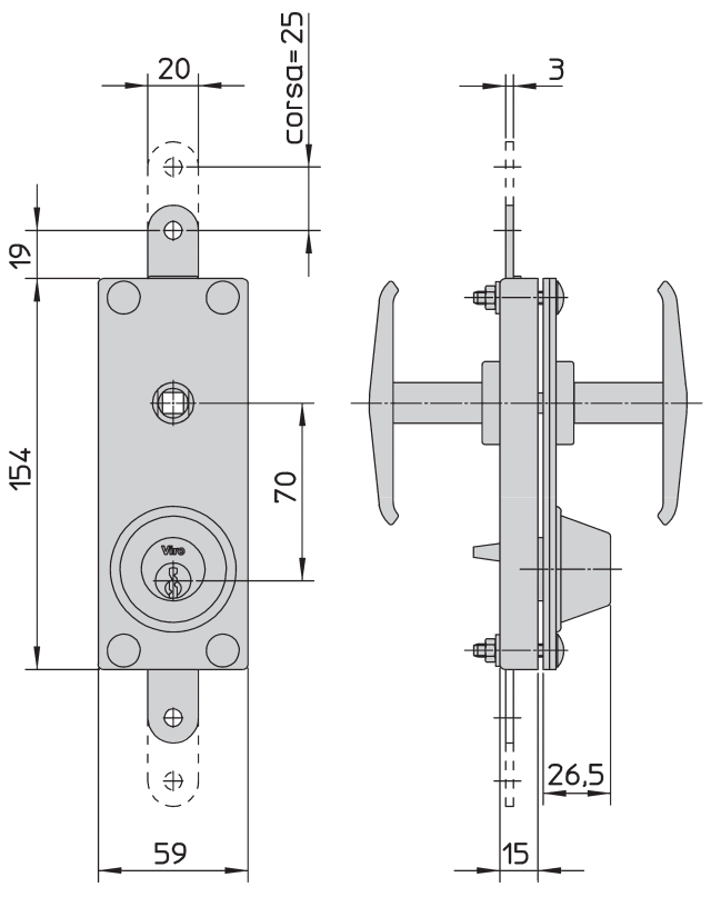 8217 Viro serratura corazzata per porte basculanti con aste