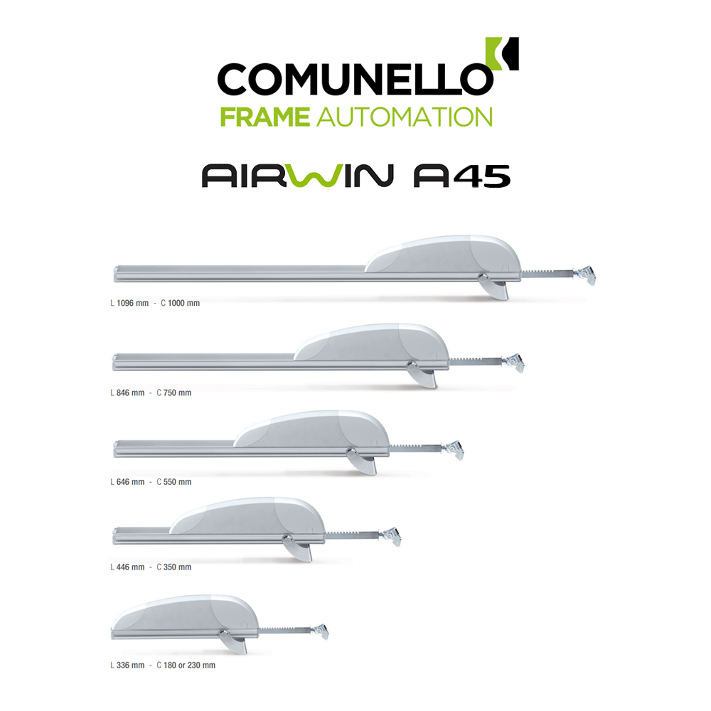 AIRWIN A45 Comunello - Attuatore elettrico a cremagliera per lucernari e cupole AIRWIN A45 Comunello - Attuatore elettrico a cremagliera per lucernari e cupole