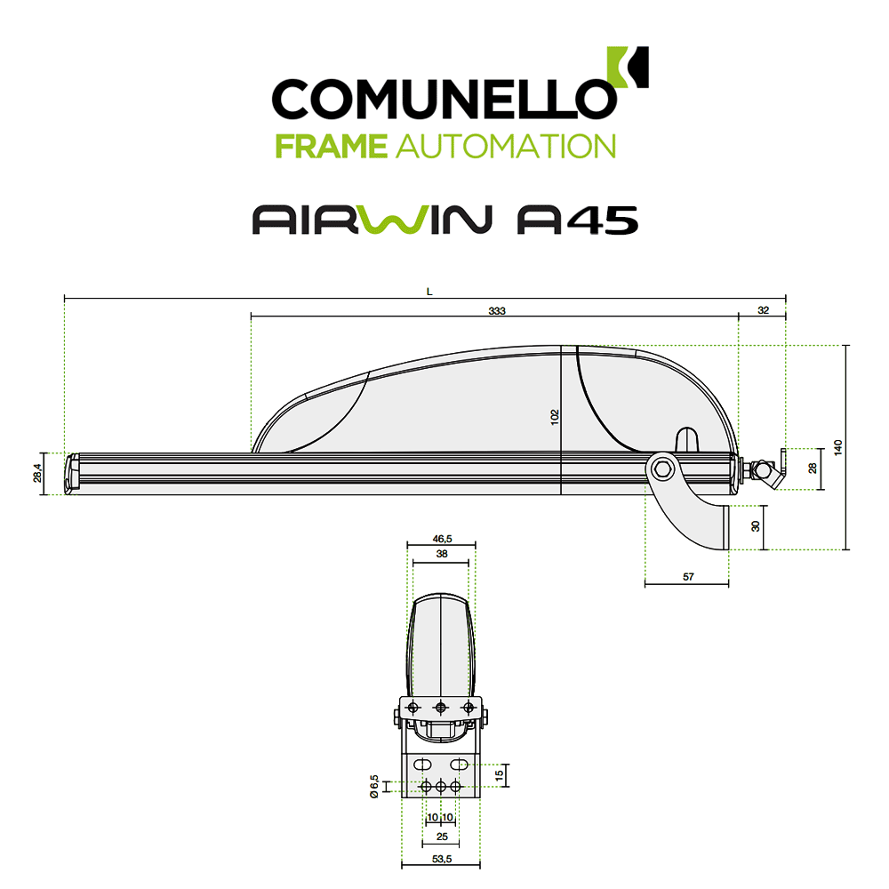 AIRWIN A45 Comunello - Attuatore elettrico a cremagliera per lucernari e cupole AIRWIN A45 Comunello - Attuatore elettrico a cremagliera per lucernari e cupole
