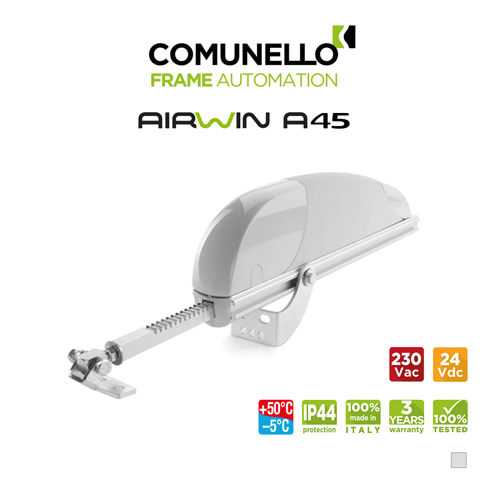 AIRWIN A45 Comunello - Attuatore elettrico a cremagliera per lucernari e cupole AIRWIN A45 Comunello - Attuatore elettrico a cremagliera per lucernari e cupole