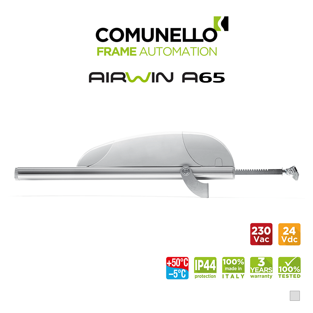 AIRWIN A65 Comunello - Attuatore elettrico a cremagliera per lucernari e cupole AIRWIN A65 Comunello - Attuatore elettrico a cremagliera per lucernari e cupole