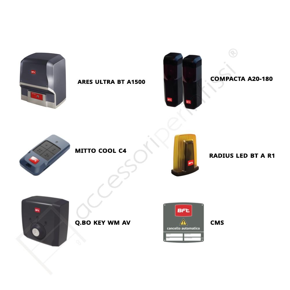 ARES ULTRA BT A1500 KIT BFT completo 24 V per cancelli scorrevoli
