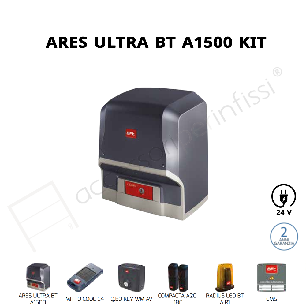 ARES ULTRA BT A1500 KIT BFT completo 24 V per cancelli scorrevoli