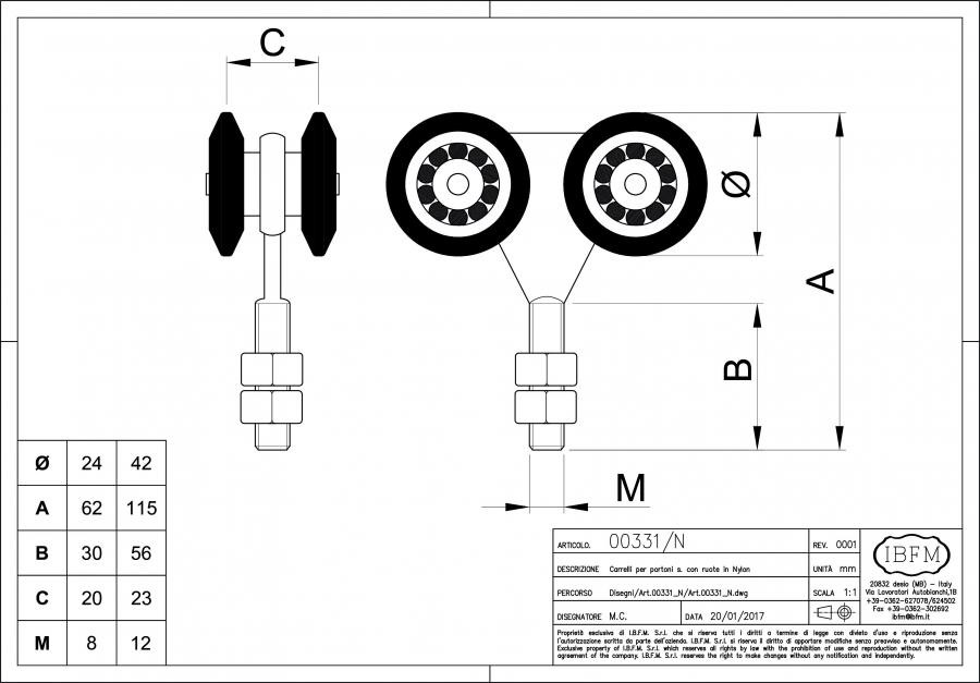331/N IBFM carrello fisso con 4 cuscinetti