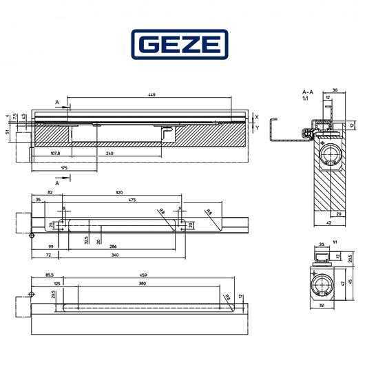 BOXER 2-4 Geze - Chiudiporta integrato completo di braccio a slitta e fermo meccanico per porte a battente