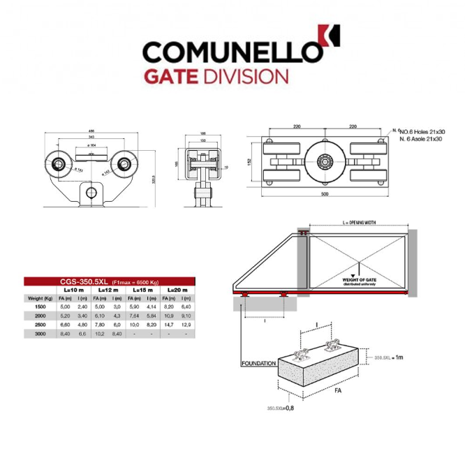 CGS - 350.5XL - Comunello - Carrello autoportante 5 ruote per cancelli a sbalzo