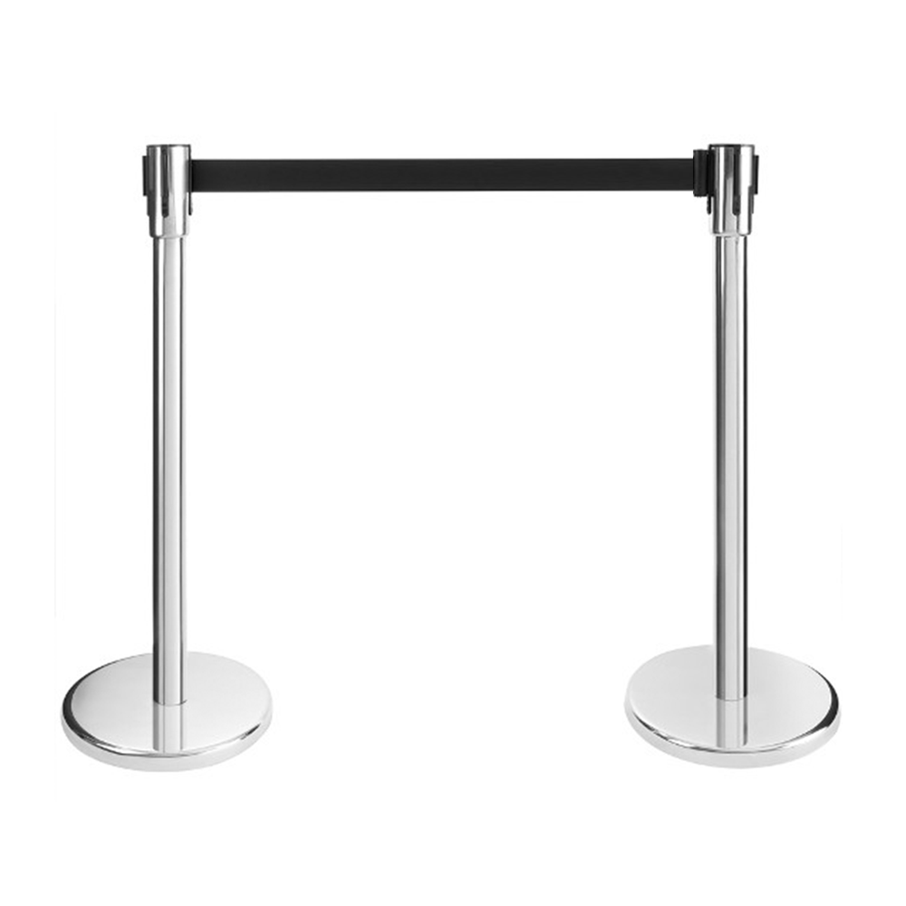 Coppia colonnine distanziali in acciaio cromato con nastro nero 2 m Coppia colonnine distanziali in acciaio cromato con nastro nero 2 m