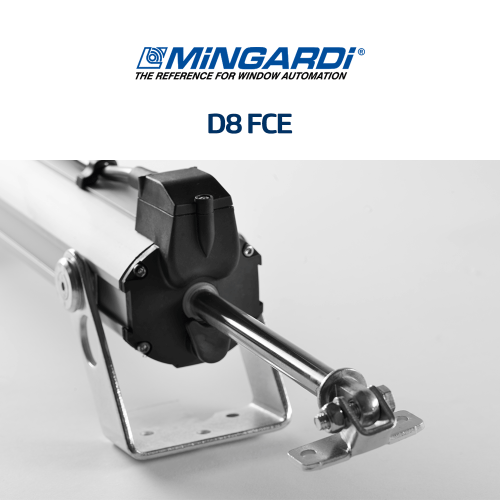 D8 FCE Mingardi | Attuatore elettrico a stelo per finestre a sporgere e lucernari D8 FCE Mingardi | Attuatore elettrico a stelo per finestre a sporgere e lucernari