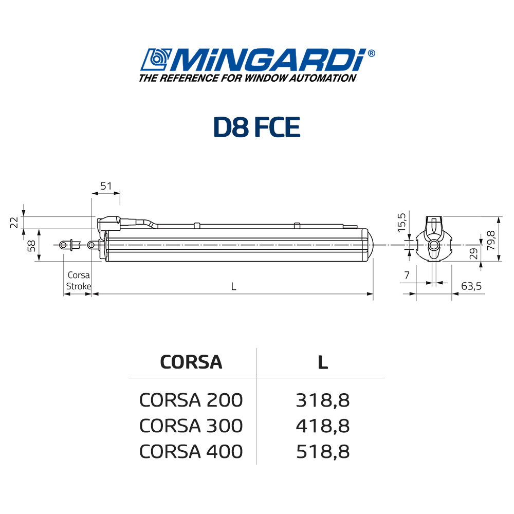 D8 FCE Mingardi | Attuatore elettrico a stelo per finestre a sporgere e lucernari D8 FCE Mingardi | Attuatore elettrico a stelo per finestre a sporgere e lucernari