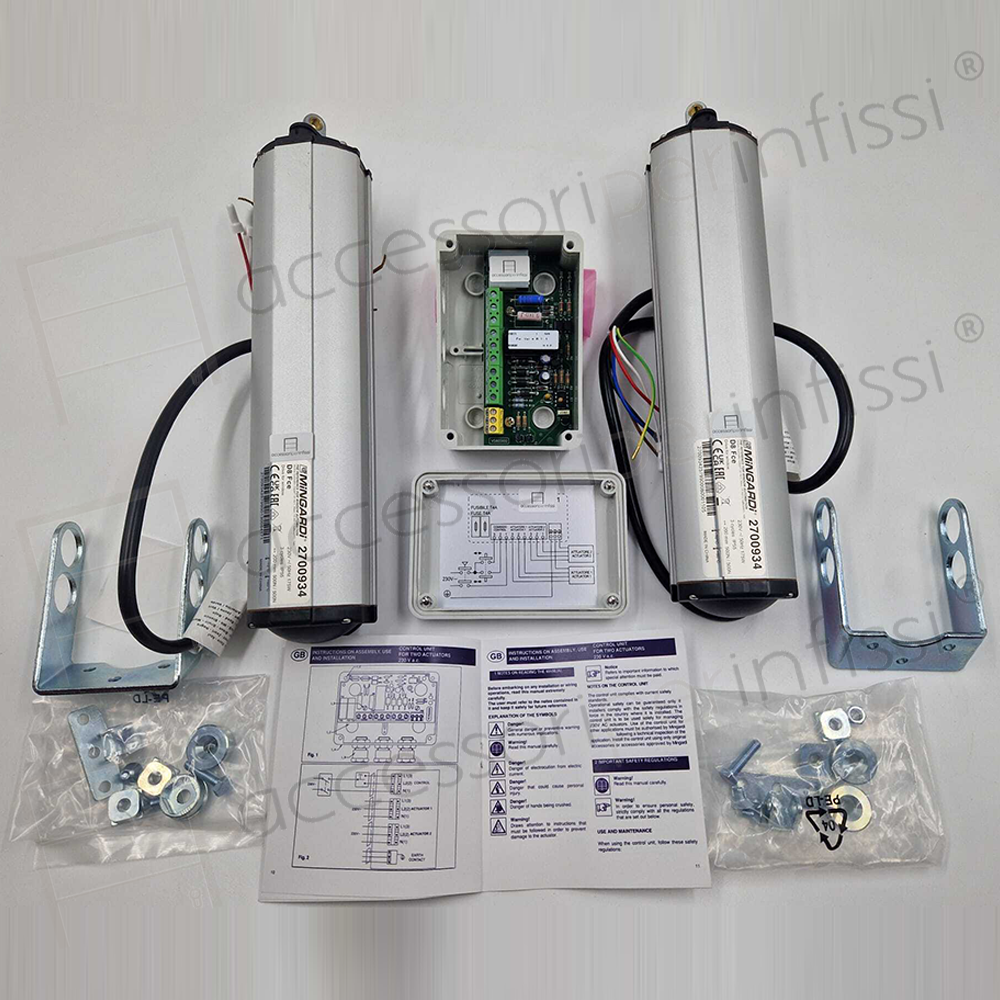 KIT D8 SYNCRO Mingardi - Coppia attuatori sincronizzati a stelo per finestre a sporgere e lucernari