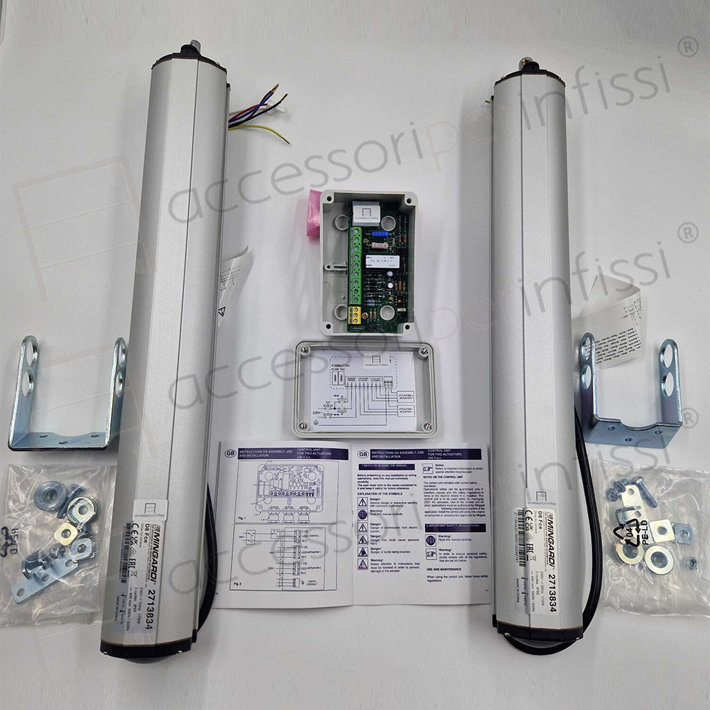 KIT D8 SYNCRO Mingardi - Coppia attuatori sincronizzati a stelo per finestre a sporgere e lucernari