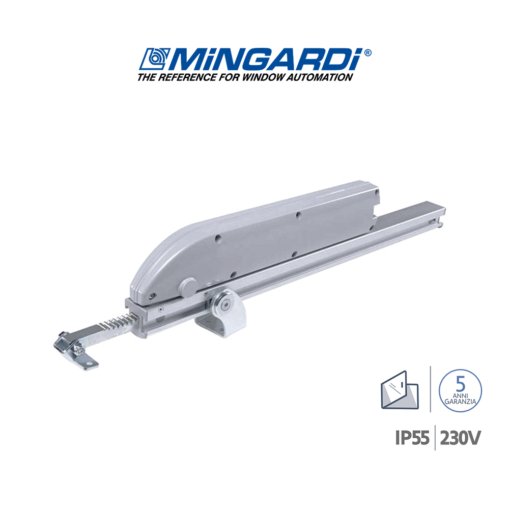 DRIVE EVO 0 Mingardi - Attuatore a cremagliera per lucernari cupole e frangisole 500N DRIVE EVO 0 Mingardi - Attuatore a cremagliera per lucernari cupole e frangisole 500N