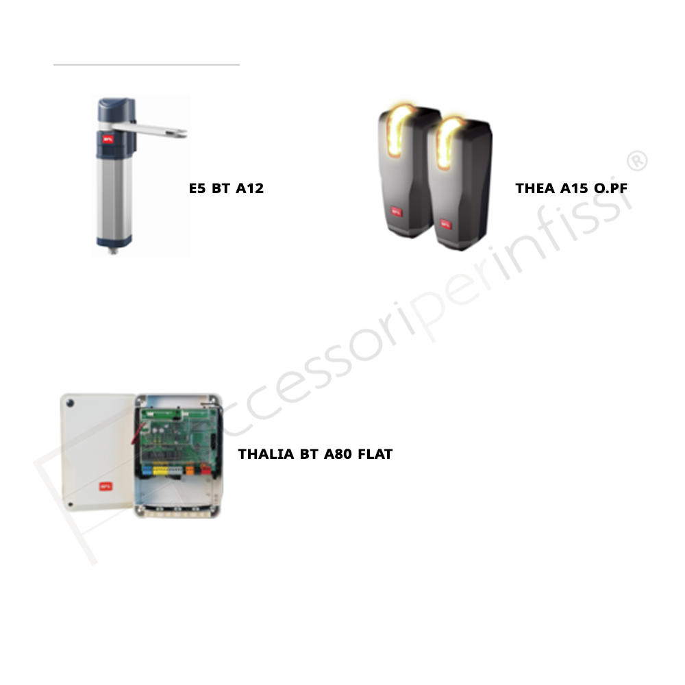 E5 BT A12 KIT THALIA BT B80 FLAT BFT operatore elettromeccanico per ante di cancelli battenti pedonali e carrabilI E5 BT A12 KIT THALIA BT B80 FLAT BFT operatore elettromeccanico per ante di cancelli battenti pedonali e carrabilI