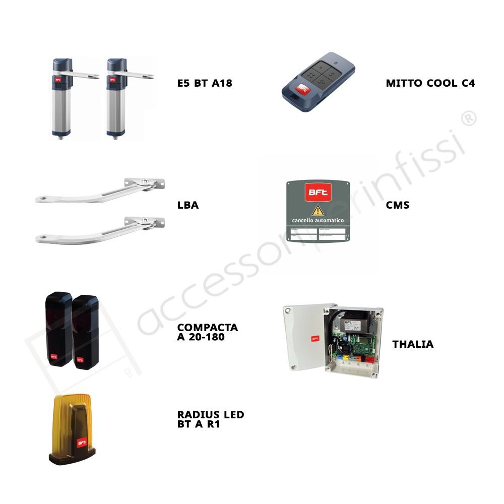 E5 BT A18 KIT THALIA BT B80 DUO BFT operatore elettromeccanico per ante di cancelli battenti pedonali e carrabili  E5 BT A18 KIT THALIA BT B80 DUO BFT operatore elettromeccanico per ante di cancelli battenti pedonali e carrabili