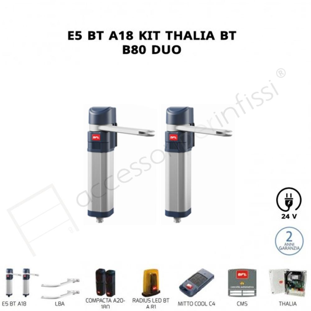 E5 BT A18 KIT THALIA BT B80 DUO BFT operatore elettromeccanico per ante di cancelli battenti pedonali e carrabili  E5 BT A18 KIT THALIA BT B80 DUO BFT operatore elettromeccanico per ante di cancelli battenti pedonali e carrabili