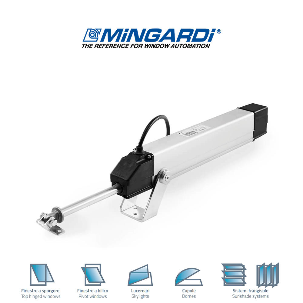EURO 1 Mingardi - Attuatore elettrico a stelo per finestre a sporgere e lucernari EURO 1 Mingardi - Attuatore elettrico a stelo per finestre a sporgere e lucernari
