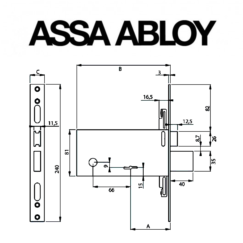 F6873 Assa Abloy | Serratura meccanica di sicurezza da fascia a doppia mappa scrocco e catenaccio entrata 70 