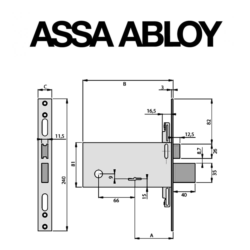 F6893 Assa Abloy | Serratura meccanica di sicurezza da fascia a doppia mappa scrocco e catenaccio entrata 90