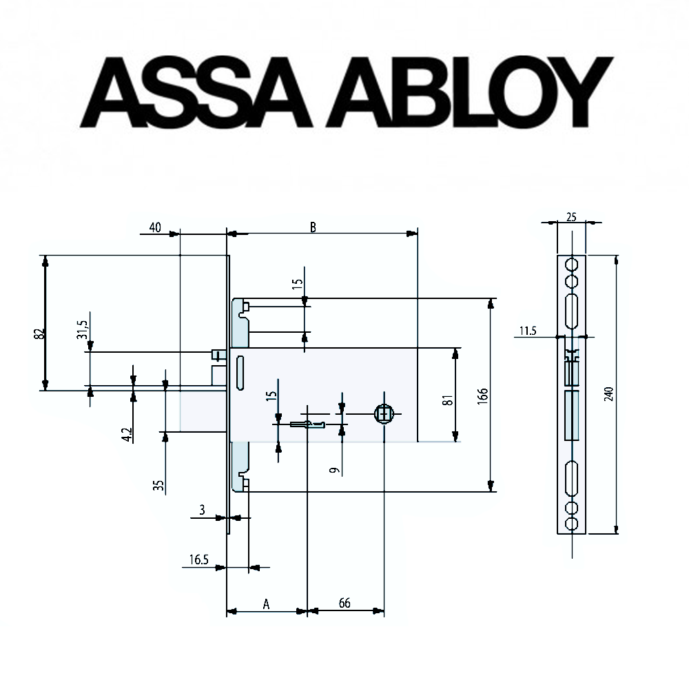F6973 Assa Abloy | Serratura elettrica di sicurezza da fascia a doppia mappa scrocco e catenaccio entrata 70