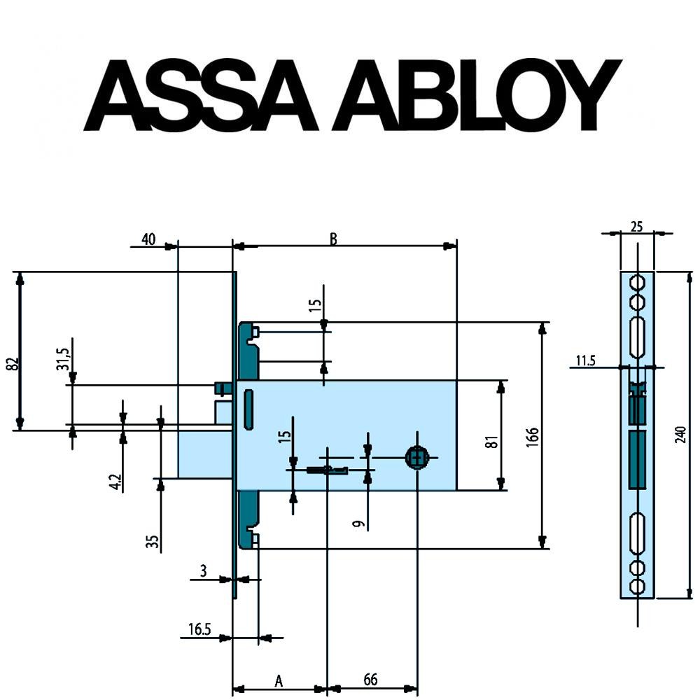 F6993 Assa Abloy | Serratura elettrica di sicurezza da fascia a doppia mappa scrocco e catenaccio entrata 90 