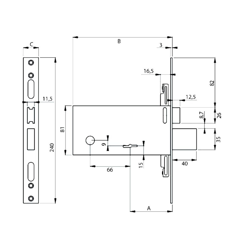 Serratura a doppia mappa Feb entrata 70 art. 6873