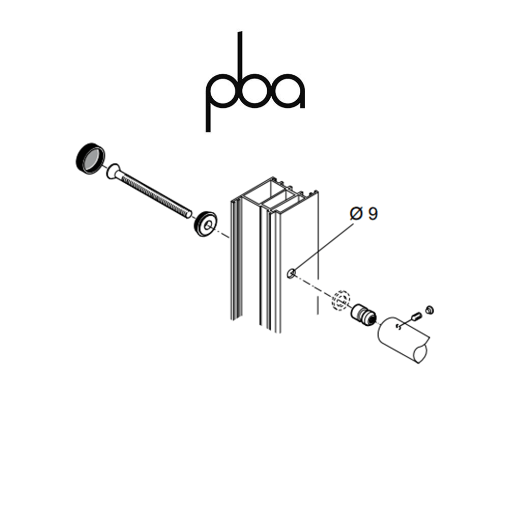 FIX.012.000D.10 PBA - Kit di fissaggio singolo passante per vetro, diametro Ø 25 - Ø 30 | Programma M18 - 300 FIX.012.000D.10 PBA - Kit di fissaggio singolo passante per vetro, diametro Ø 25 - Ø 30 | Programma M18 - 300