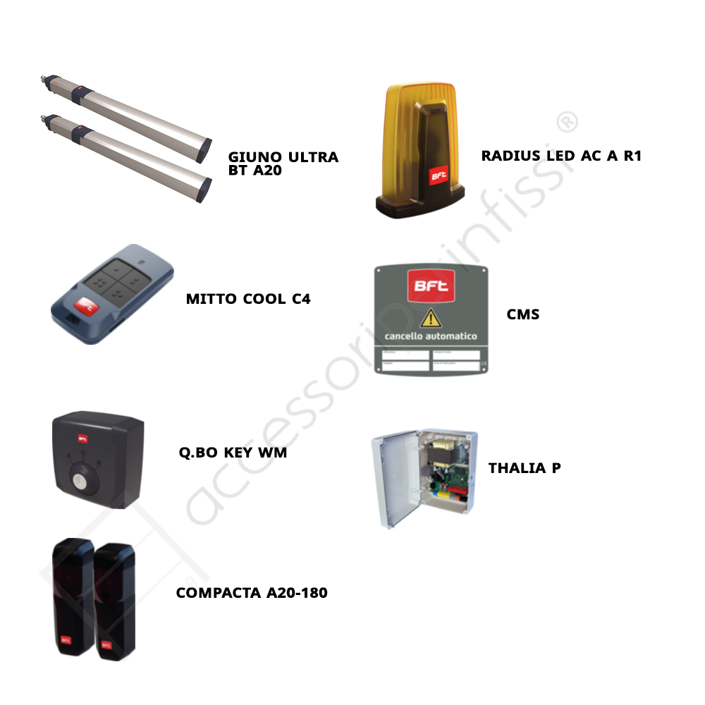 GIUNO ULTRA BT A20 KIT BFT completo per cancelli a battente